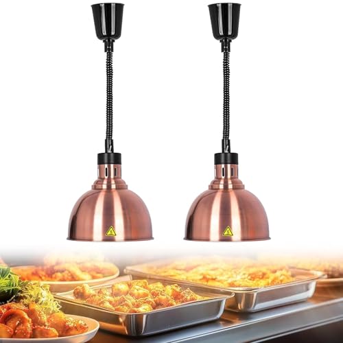 JAVPTAV Speisenwärmlampe, Speisenwärmelampe, Restaurant-Wärmelampe mit 250-W-Glühbirne for Buffetküchenrestaurants, höhenverstellbar 60~180 cm(D-25cm,2 Stück) von JAVPTAV