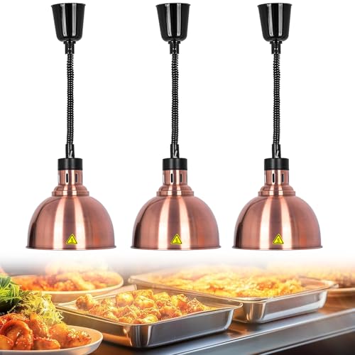JAVPTAV Speisenwärmlampe, Speisenwärmelampe, Restaurant-Wärmelampe mit 250-W-Glühbirne for Buffetküchenrestaurants, höhenverstellbar 60~180 cm(D-25cm,3 Stück) von JAVPTAV