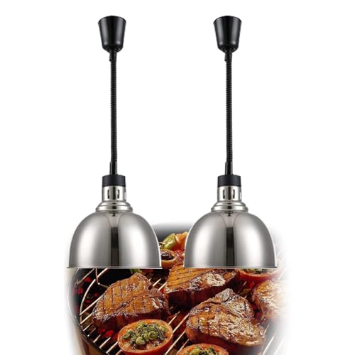 JAVPTAV Wärmelampe for Speisen, tragbare Speisewärmerlampe for die Gastronomie mit 250-W-Infrarotlampe, 75~160 cm einziehbare Hängeleuchte for Speisewärmer(Silver) von JAVPTAV