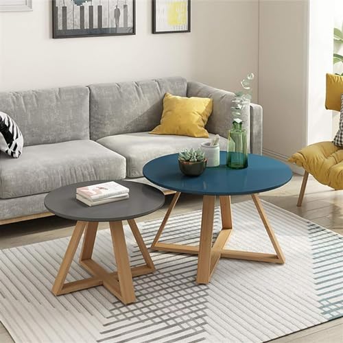 Retro-Nest aus Tischen, 2er-Set, Couchtisch, Sofa-Beistelltisch for Wohnzimmer, Balkon (großer Tisch und Kleiner Tisch) (Color : Blue+Grey, Size : Ø80+Ø60) von JAVPTAV