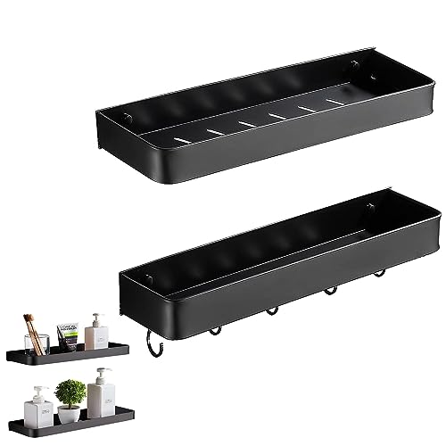 2 Stück Aluminum Badezimmer Regal, Duschregal Selbstklebend Duschkorb, Duschablage Ohne Bohren, Benutzerdefinierte Ebenenabstände können Ihnen helfen, Elemente in Bad und Küche zu kategorisieren von JAWAI