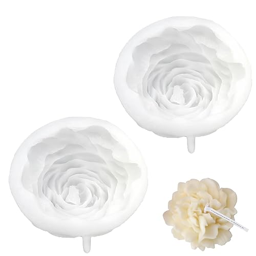 2 Stück Pfingstrose Silikonform, Lebensmittelqualität Kerzenform Silikon Blume, Lebensmittelqualität Blume Kerzenform, Sehr Weich, Kann zur Herstellung von Kerzen und Seife Verwendet Werden von JAWAI