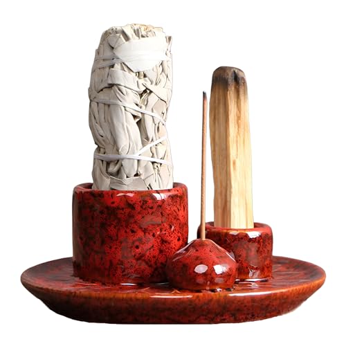 Räucherstäbchenhalter, Räucherschale für Jedes Räucherwerk, 4-in-1 Räucherschale, Keramik Räucherschale, Salbeihalter Zum Brennen, Keramik Räucherstäbchenhalter für Palo Santo Stäbchen(Rosa) von JAWAI