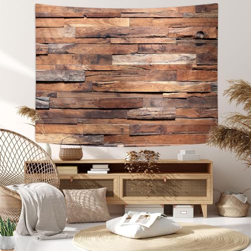 JAWO Rustikaler Wandteppich mit Scheunentür, Holzpaneele, Wand- und Bodenstruktur, Polyesterstoff, Wandteppich für Zuhause, Wohnzimmer, Schlafzimmer, Wohnheim-Dekoration, 203 x 152 cm (B x L) von JAWO