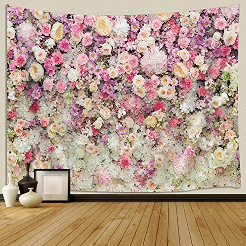 JAWO Wandteppich für Mädchen, bunt, rosa und gelbe Rosen, Wandbehang Schlafzimmer, romantischer Frühling, ästhetischer Wandteppich, Stranddecke, College, Wohnheim, Heimdekoration (180,3 x 152,4 cm) von JAWO