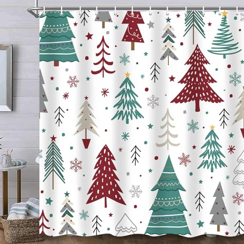 JAWO Weihnachtsbaum-Duschvorhang, Winter-Schneeflocke, Weihnachtsfeiertag, Badezimmervorhänge, maschinenwaschbar, Stoff-Badedekoration, 175 x 178 cm JAWO Weihnachtsbaum-Duschvorhang, Winter-Schneeflocke, Weihnachtsfeiertag, Badezimmervorhänge, maschinenwaschbar, Stoff-Badedekoration, 175 x 178 cm von JAWO