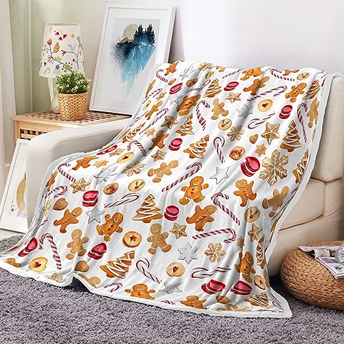 JAWO Weihnachtsdecke mit Zuckerstangen-Motiv, niedlicher gelber Lebkuchenmann, Schneeflocke, Urlaubsdecke für Couch, Sofa und Bett JAWO Weihnachtsdecke mit Zuckerstangen-Motiv, niedlicher gelber Lebkuchenmann, Schneeflocke, Urlaubsdecke für Couch, Sofa und Bett von JAWO