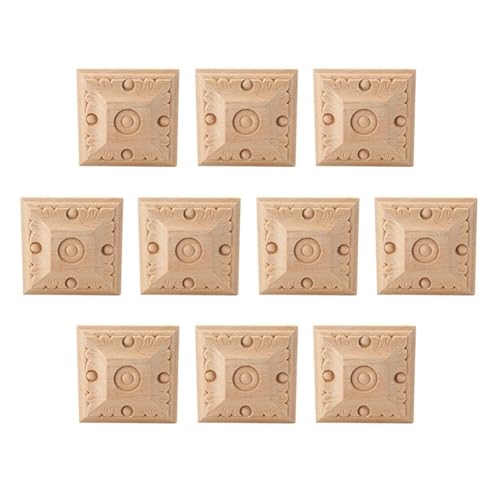 10pcs Holz Geschnitzte Applikation, Carving Checkered Applique Unlackiert Aufkleber für Möbel Dekoration Natürliche Holzapplikationen Platz Blume Carving Decals Dekorative Holz Handwerk von JAWSEU