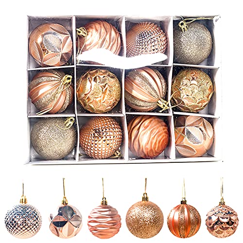 12 Stück Weihnachtskugeln Kunststoff, Weihnachtskugeln Ornamente, Weihnachtsbaum Bälle Dekorationen für Weihnachten Hochzeitsfest Dekoration (Gold) von JAWSEU