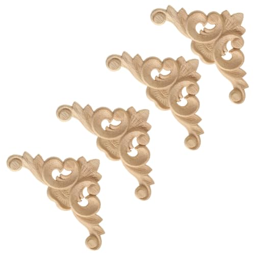 4Pcs Holzschnitzerei Applikation, geschnitzte Ecken Aufkleber aus Holz Holzschnitzerei Holzapplikation Geschnitzte Aufkleber Holz Schnitzerei Ornament Holzornamente für Schränke Möbel von JAWSEU