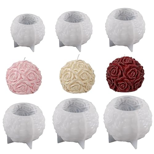 6 Stück Rosenkugel Kerzenform Silikon, DIY Silikonfor 3D Blumen Kerzen Silikonform, Kerzenformen zum Gießen DIY Kerzen Gießen Formen für Duftkerze Handgemachte Seife Silikonharz Form von JAWSEU