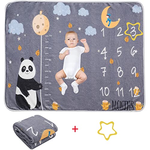 Baby Monatliche Meilenstein Decke für Jungen und Mädchen, Baby Monats Decke Baby Matte Alter Meilenstein mit 1 Fotorahmen, Baby Swaddling Decke DIY Fotografie Hintergrund Decke von JAWSEU