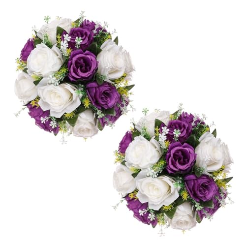 JAWSEU 2Pcs Künstliche Rosen Blumen für Tischdeko Hochzeit Rosa Kunstblumen Blumenkugeln Blumenarrangements Künstliche Blumensträuße Blumengestecke Künstlich Deko Rose Fake Blumen Deko Tafelaufsatz von JAWSEU