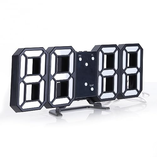 JAWSEU 3D LED Wanduhr, Wanduhr Digital 3D LED Wecker 3D Uhr Dimmbar Snooze Modern 12/24 Nachtlicht Home Decor Snooze No Noise Uhr Wecker Digital Wecker Büro Küche Schlafzimmer Wohnzimmer von JAWSEU
