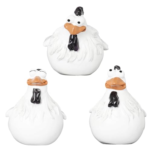 JAWSEU 3pcs Huhn Garten Statuen Huhn Deko Garten Handarbeit Gartenstecker Hahn Gartenstatue Hühner Gartenfigur Harz Gartendekor Hühner Figuren Tiere Gartenstatue Dekor fur Outdoor Balkon Wohnzimmer von JAWSEU