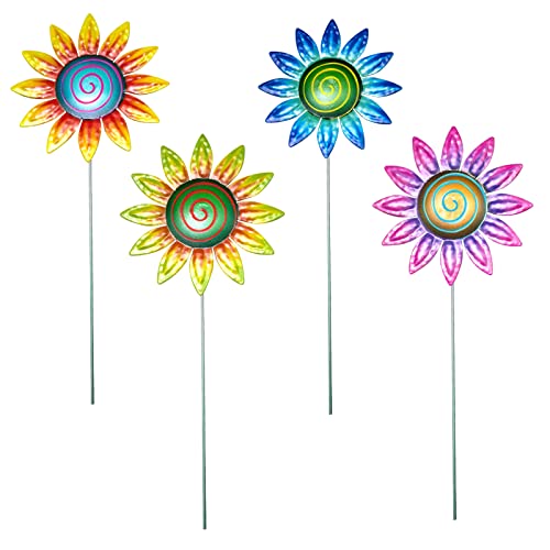 JAWSEU 4 Stücke Metall Deko Sonnenblumen Gartenstecker, Metall Blumen Garten Dekor Blumenpfähle für Garten Rasen Hof Outdoor Dekoration von JAWSEU