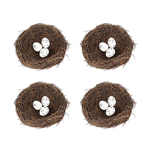 JAWSEU 4 Stücke Vogelnest Osternest, Vogelnest Handgewebt mit Kunsteiern, Künstliche Vögel Nest Hanffäden Vögel Nest Orament Nest Für Vögel, Ostern Dekoration von JAWSEU