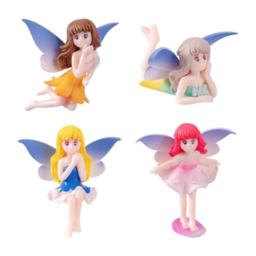 JAWSEU 4pcs Miniatur Feen Figuren Elfen Figuren Garten Feengarten Zubehör Wichtel Figuren Miniatur Garten Feen Deko Feenflügel Garten Zubehör für Außen Feenhaus Deko Miniatur Garten Harz Fee Statue von JAWSEU
