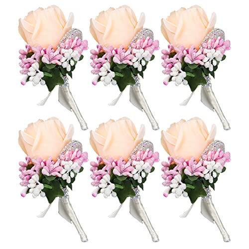 JAWSEU 6 Stück Boutonniere Rose Boutonniere Hochzeit, Braut Brautjungfer Corsage Trauzeuge BräUtigam Corsage, Hochzeitsbrosche, für Party Prom Männer Anzug Dekoration von JAWSEU