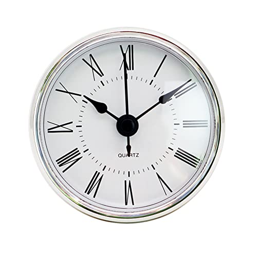 JAWSEU 70mm Quarzuhreinsatz, Runde Uhr aus Quarzuhr mit Römischen Ziffern, Einsteckuhrwerk Einbau-Uhr Quartz Uhrwerk (Silbern) von JAWSEU