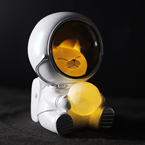 JAWSEU Astronaut Nachtlicht, Pet Astronaut Lamp, Spaceman Nacht Licht 3D Astronaut Haustier Katze Holding Mond Tisch Lampe Kinderzimmer Decor, Tier Atmosphäre Harz Nachtlicht von JAWSEU