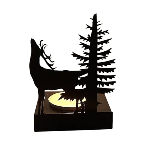 JAWSEU Dekoratives Teelichthalter Hirsch Schwarze Kerzenhalter, Tier Teelicht Kerzenständer Teelicht Kerzentablett Licht und Schatten Weihnachtskerzenhalter Ornament für Hochzeit, Party-Dekoration von JAWSEU