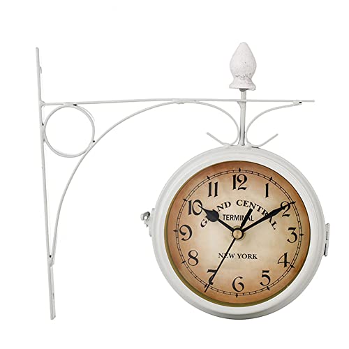 JAWSEU Doppelseitige Wanduhr, Bahnhofsuhr Doppelseitige Hängenduhr Wanduhr Retro Vintage Clock, Beidseitige Wanduhr für Drinnen und Draußen von JAWSEU
