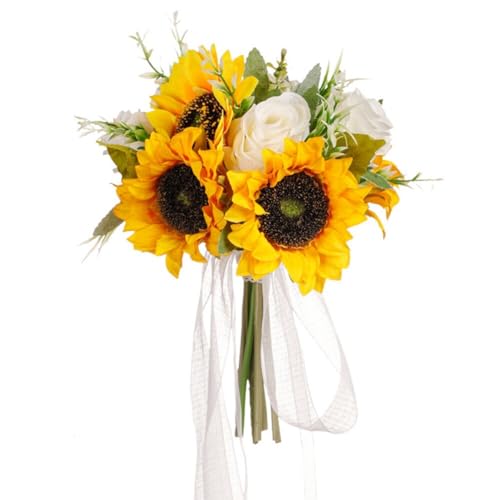 JAWSEU Kunstblumen Deko Sonnenblumen Brautstrauss Hochzeit Blumenstrauß Gefälschte Sonnenblumen Braut Bouquet Blume Brautstrauss Blumenstrauß Brautsträuße Kunstblumen für Hochzeit Brautjungfer von JAWSEU