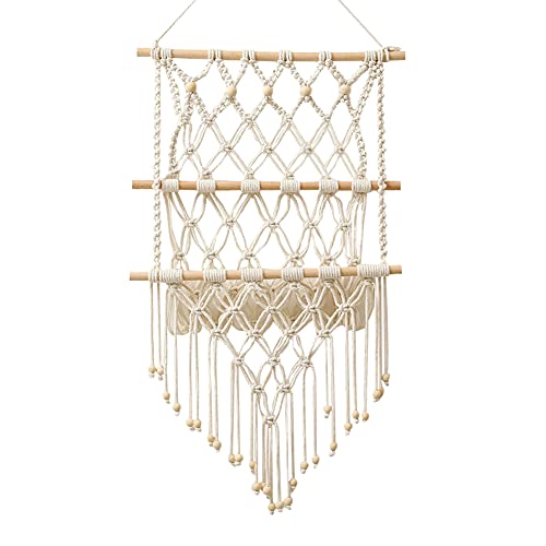 JAWSEU Makramee Wandbehang Regal, Makramee Zeitschrift Storage Organizer Baumwolle Wovening Hanging Pocket, Dekorativer Wohnzimmer von JAWSEU