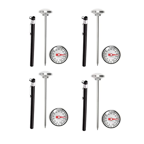 JAWSEU Milchthermometer 4PCS, Edelstahlsonde Kaffee Thermometer, Fleischthermometer, Thermometer zum Messen von Flüssigkeiten und Milchschaum von JAWSEU