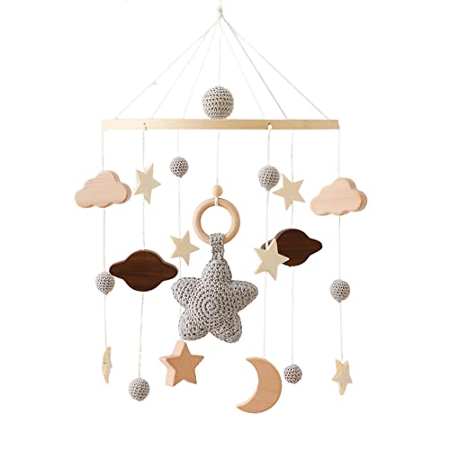 JAWSEU Mobile Krippe, Neugeborenen Kinderzimmer Hängende Bettglocke, Baby Windspiele mit Filzbällen Mond Sterne Babyzimmer Holz Ornament, Mobile Windspiel für Babybett Kinderbett JAWSEU Mobile Krippe, Neugeborenen Kinderzimmer Hängende Bettglocke, Baby Windspiele mit Filzbällen Mond Sterne Babyzimmer Holz Ornament, Mobile Windspiel für Babybett Kinderbett von JAWSEU