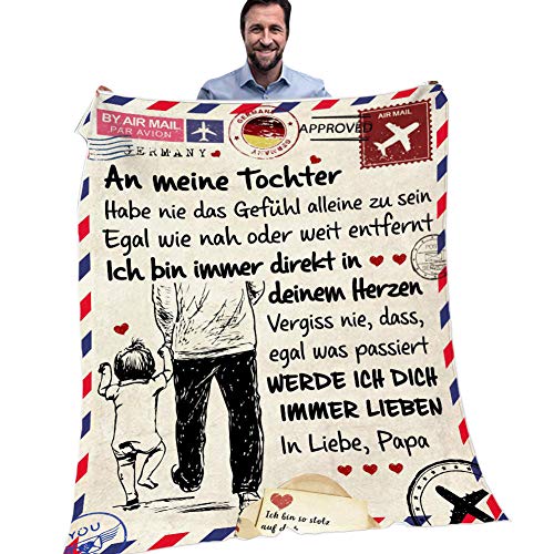 JAWSEU Personalisierte Fleecedecke An Meine Tochter von Papa Deutsche Nachricht Decke Gedruckt Luftpost Flanell Wolle Decke,Kuscheldecke Fleece Sofadecke Plüsch-Flanell-Decke für Couch Bett,TV-Decke von JAWSEU