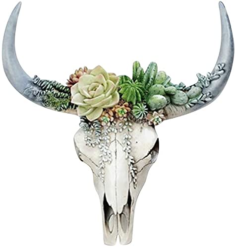 JAWSEU Resin Wall Sculptures, Flower Cow Skull Wanddekoration Home Wall Decor Ornament, Polyresin Stier Bulle Longhorn Kopf, Home Resin Crafts von JAWSEU