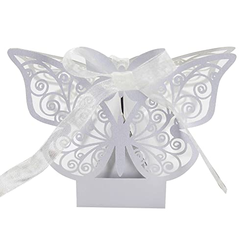 JAWSEU Schmetterling Geschenkbox Hochzeit 50 Stück, Süßigkeit Kästen, Geschenkbox mit Schleife Klein, Schmetterling Geschenkschachtel für Hochzeitspartys, Geschenkschachteln von JAWSEU