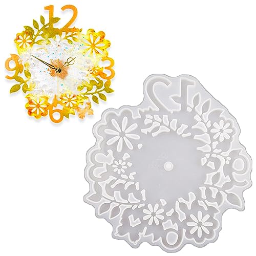 JAWSEU Uhr Harzformen Wanduhr Gießform, Epoxy Clock Silikonharz Form Kit mit Langschaft Uhrwerk Silikonformen Epoxidharz Uhr, Blume Wanduhr Gießharz Resin Formen Uhr Silikon Gießform Uhren Gestalten von JAWSEU