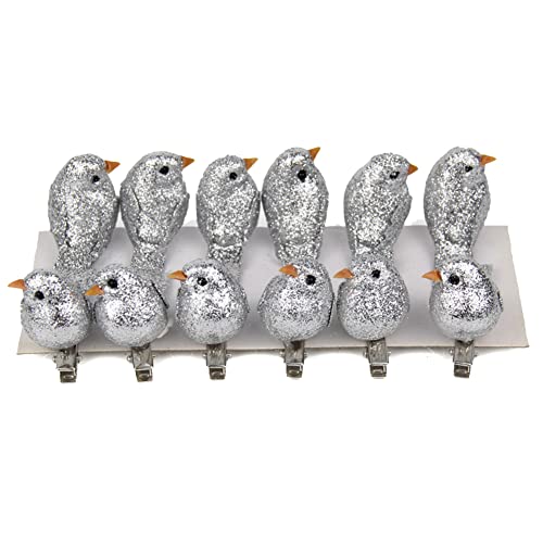 JAWSEU Vogel Dekorative Figuren, 12 Stück Vögel Deko mit Clip, Glitzer Künstliche Vögel Deko Mini Künstliche Simulation Schaum Vogel für Haus Garten von JAWSEU