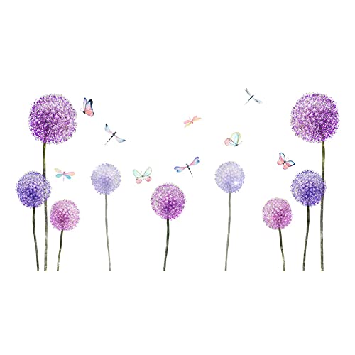 JAWSEU Wandtattoo Pusteblume Schmetterling, Pflanzen Blumen Wandsticker Bunte Blumen Wandaufkleberr für Mädchen Kinderzimmer Wohnzimmer Schlafzimmer Hause Wanddekoration von JAWSEU