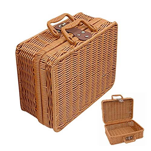 JAWSEU Weidenkorb, Weidenkoffer, Picknickkorb aus Rattan, Aufbewahrungsbox aus Rattan, Vintage Rattan Gewebt Korbkoffer für Camping,Outdoor, Hochzeit, Hochzeitsgeschenke von JAWSEU