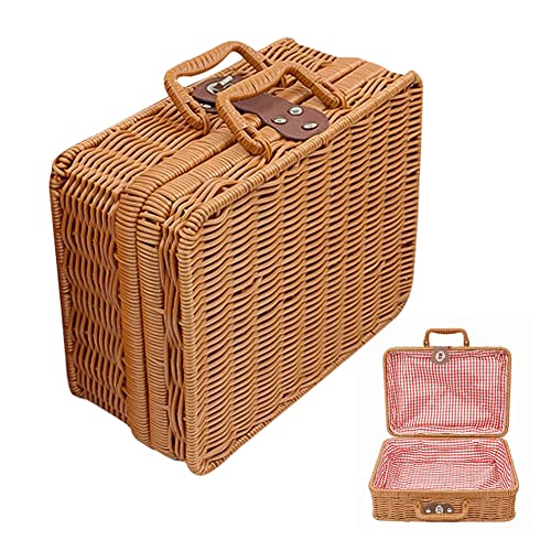 JAWSEU Weidenkorb, Weidenkoffer, Picknickkorb aus Rattan, Aufbewahrungsbox aus Rattan, Vintage Rattan Gewebt Korbkoffer für Camping,Outdoor, Hochzeit, Hochzeitsgeschenke von JAWSEU