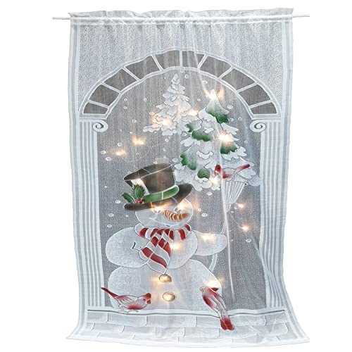 Weihnachts Vorhänge Weihnachts Scheibengardine Gardinen mit LED Spitze Vorhänge Transparent Scheibengardine Weihnachten Deko für Küche Badezimmer Tür, 101 x 213 cm Weihnachtsschneemann von JAWSEU