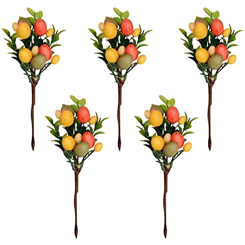 Ostereier Zweig 5 Stück Künstliche Eier Dekozweige DIY Blumenstrauß Baumschmuck, Garten Zuhause Ostern Frühling Party Blumentopf Dekostecker Dekoration von JAWSEU