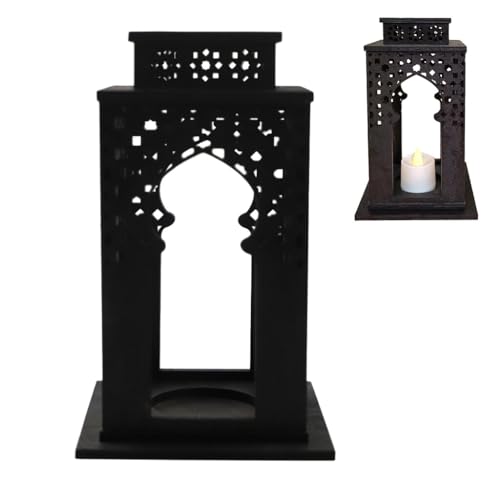 Ramadan Dekoration Laterne, Ramadan Deko Lampe Ramadan Deko Licht Vintage Laterne Deko, Holz Laterne Eid Mubarak Laterne Mond Stern Dekoration für Ramadan Muslimische Home Tabletop Decor von JAWSEU