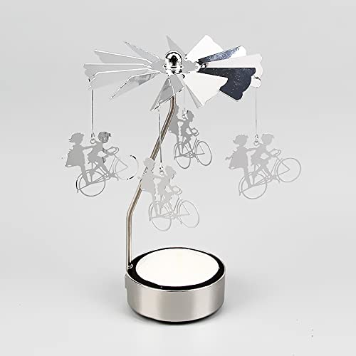 Rotierender Kerzenhalter,Fahrrad Teelicht Karussell Silvery Kerzenhalter, Eisen Metall Kerzenstände für Xmas Deko Ornamente Wohnzimmer Tischdeko Geschenke von JAWSEU
