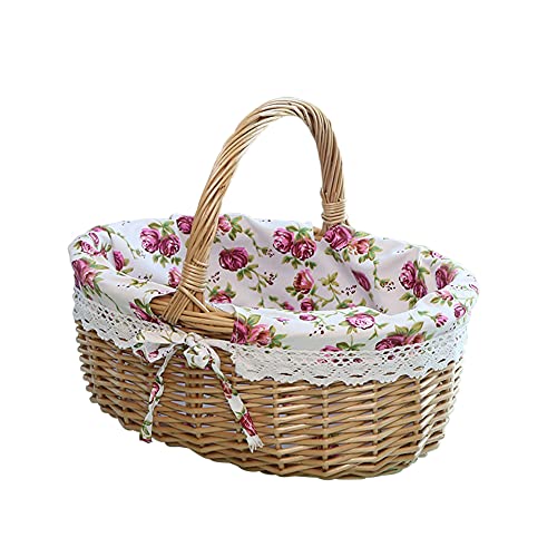 JAWSEU Weidenkorb Mit Henkel Weide Einkaufskorb Picknickkorb Leer Mit Innenfutter, Handgefertigte Korb Rattankorb für Picknicks Partys von JAWSEU