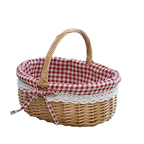 Weidenkorb Mit Henkel Weide Einkaufskorb Picknickkorb Leer Mit Innenfutter, Handgefertigte Korb Rattankorb für Picknicks Partys von JAWSEU