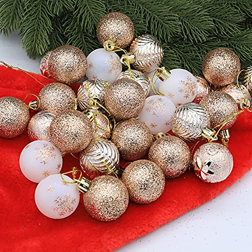 Weihnachtskugeln 30er Set Christbaumkugeln 4cm Kunststoff Weihnachtsbaumkugeln Box mit Aufhänger Christbaumkugeln Plastik Bruchsicher, Christbaumschmuck, Hochzeitsdekoration, Champagner von JAWSEU