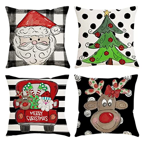 JAXICH 4 Stück Kissenbezug Weihnachten Weihnachtskissen eihnachten Deko Leinen Kissenhüllen für Deko Weihnachten Sofa Schlafzimmer Couch Kissenbezug,45x45cm von JAXICH