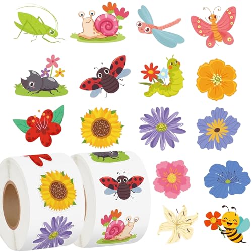 JAXICREY Sticker Blumen, 1000 Stück/2 Rollen Aufkleber Blumen Insekten Schmetterling Sticker Kinder Schmetterlinge Frühlings Sommer Blumensticker Blumenaufkleber für Umschläge Fotoalbum Scrapbook JAXICREY Sticker Blumen, 1000 Stück/2 Rollen Aufkleber Blumen Insekten Schmetterling Sticker Kinder Schmetterlinge Frühlings Sommer Blumensticker Blumenaufkleber für Umschläge Fotoalbum Scrapbook von JAXICREY