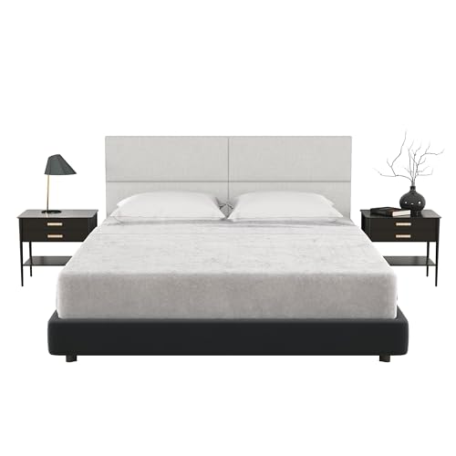 Jaxx Panelist Modernes gepolstertes Kopfteil – Set mit 4 Paneelen zur Wandmontage, Queen, Limestone Grey Microvelvet von JAXX