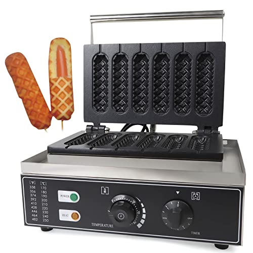 Hot Dog Waffeleisen, 1500 W Edelstahl Waffelmaschine Antihaft-Waffeleisen 6 Stick Waffle Hotdogs Corndogs Maker von JAYEUW